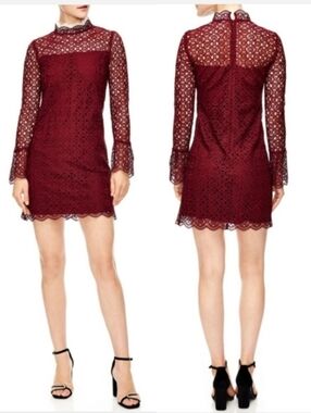 Sandro Helian Lace Mini Dress in Bordeaux Size 8  NWT